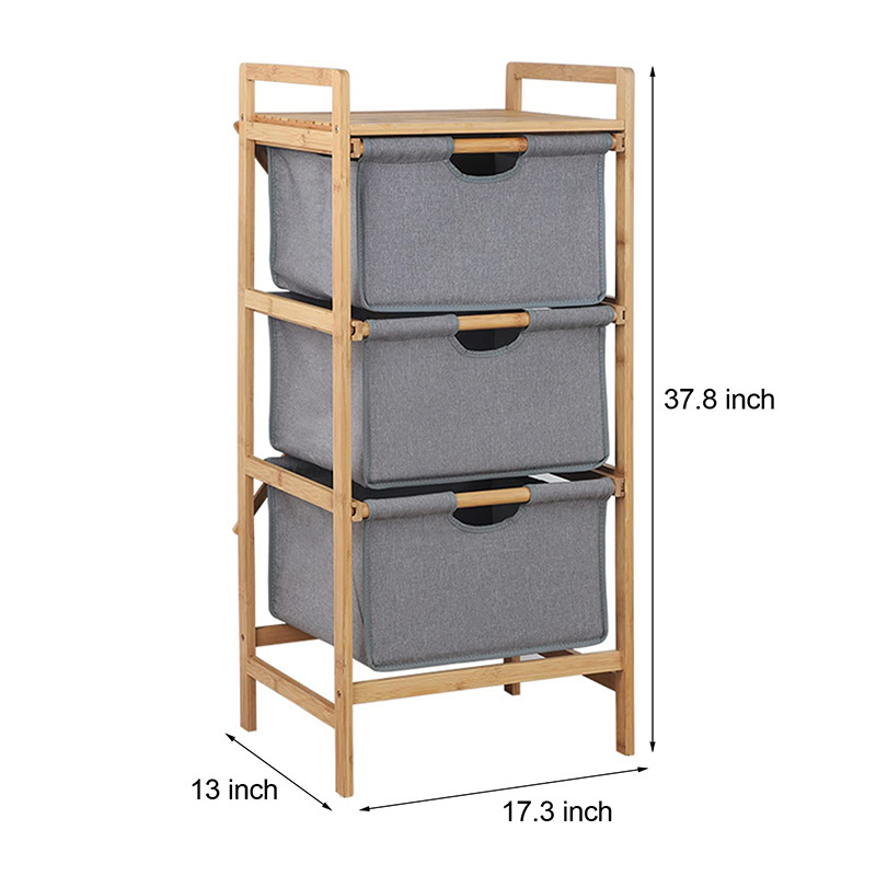 Bamboo Basket Storage Drawers 3 Tiers Bathroom Organizer with Nature Wood Frame and Pull-Out Oxford Fabric Baskets