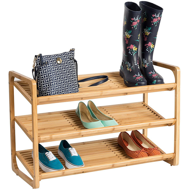 3 Tiers Shoe Shelf Storage Organizer Bamboo Foldable Shoe Rack Bench for Hallway Closet Living Room