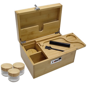 Bamboo Herb Stash Box, Storage Box Wooden Smell Proof Locking Storage Box with Rolling Tray