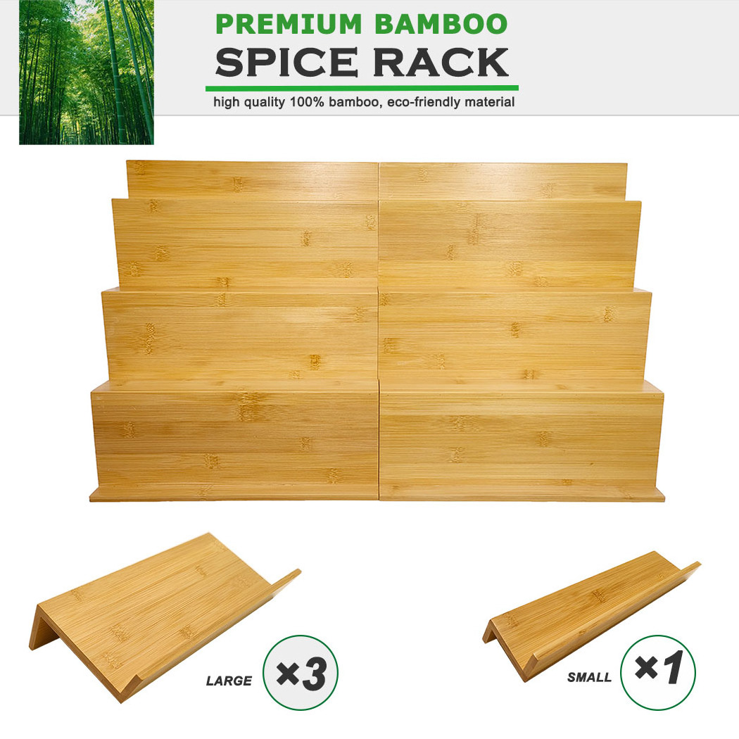 Bamboo Wooden Expandable Spice Drawer Organizer for 24 or 48 or 64 Spice Jars, 4 Tier Spice Rack Tray for Kitchen Drawer Cabinet