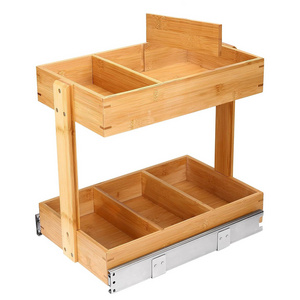 2 Tier Slide Out Under Sink Organizer, Bamboo Under Bathroom Cabinet Organizer Storage Shelf for Kitchen Bathroom