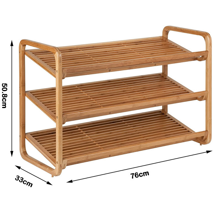 3 Tiers Shoe Shelf Storage Organizer Bamboo Foldable Shoe Rack Bench for Hallway Closet Living Room