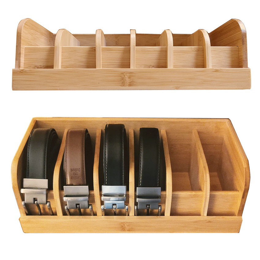 Bamboo Belt Organizer, 6 or 8 Compartments Belt Storage Holder for Closet and Drawer