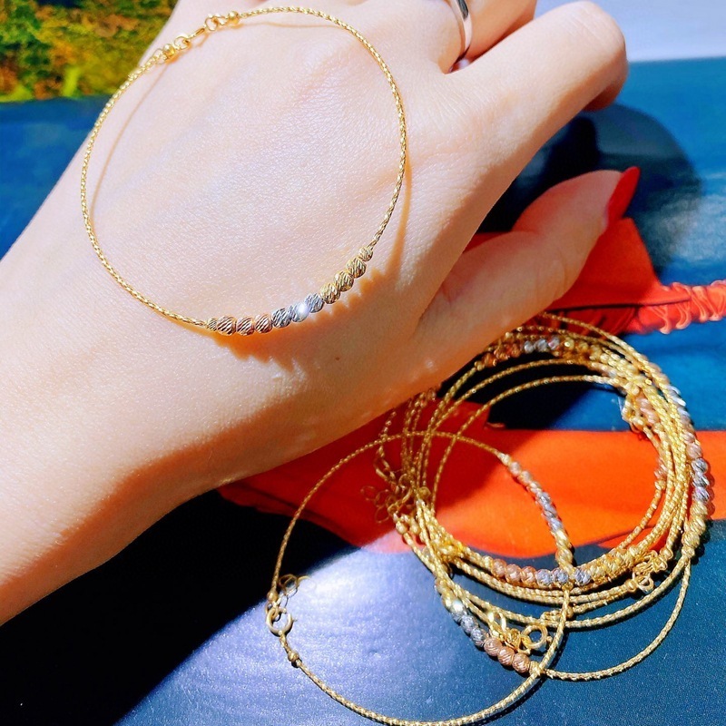 Dropshipping Luxury Fashion Au750 Real Pure 18K Gold Pawnable Multi Beads Chain Bracelet Bangle Fine Jewelry Women Bracelets