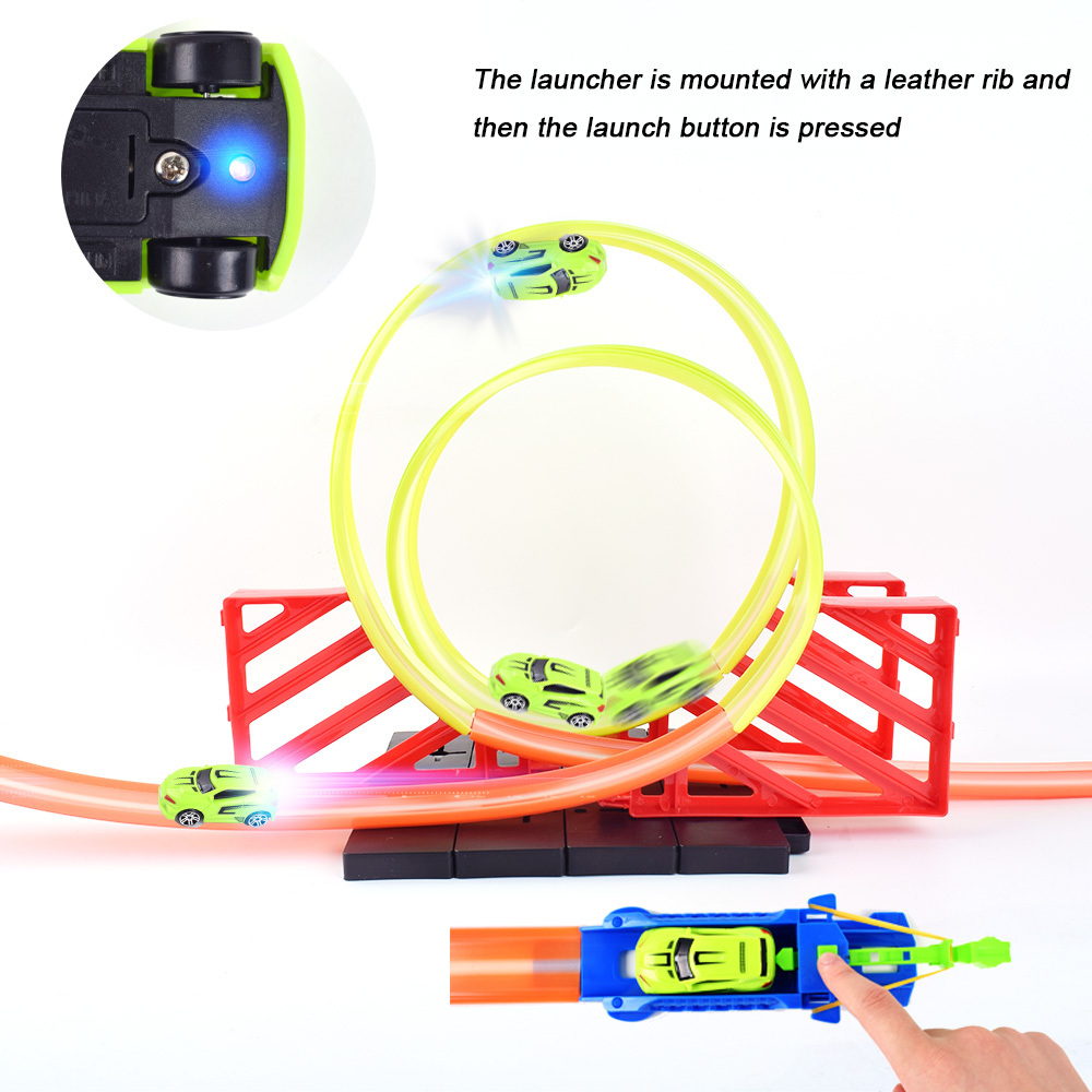 Newest item 360 degree double spring rail toys high speed free wheel slot toy racing car track set