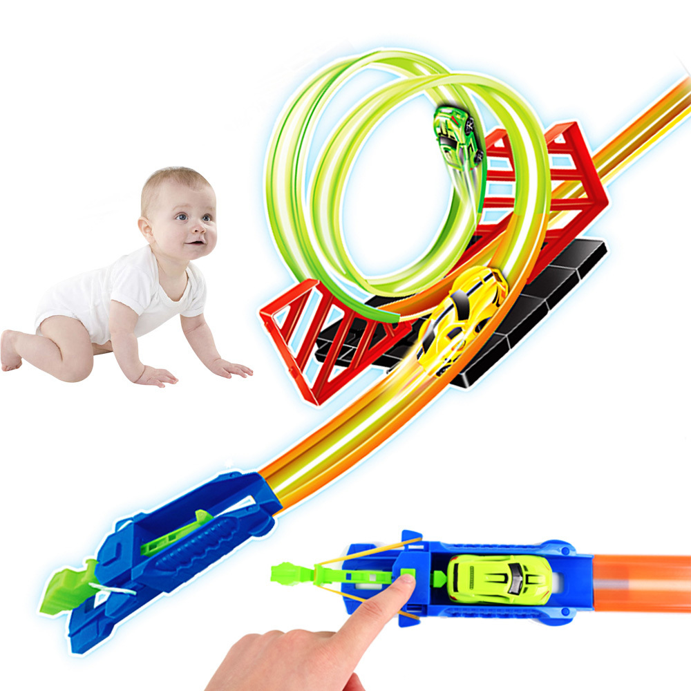 Newest item 360 degree double spring rail toys high speed free wheel slot toy racing car track set