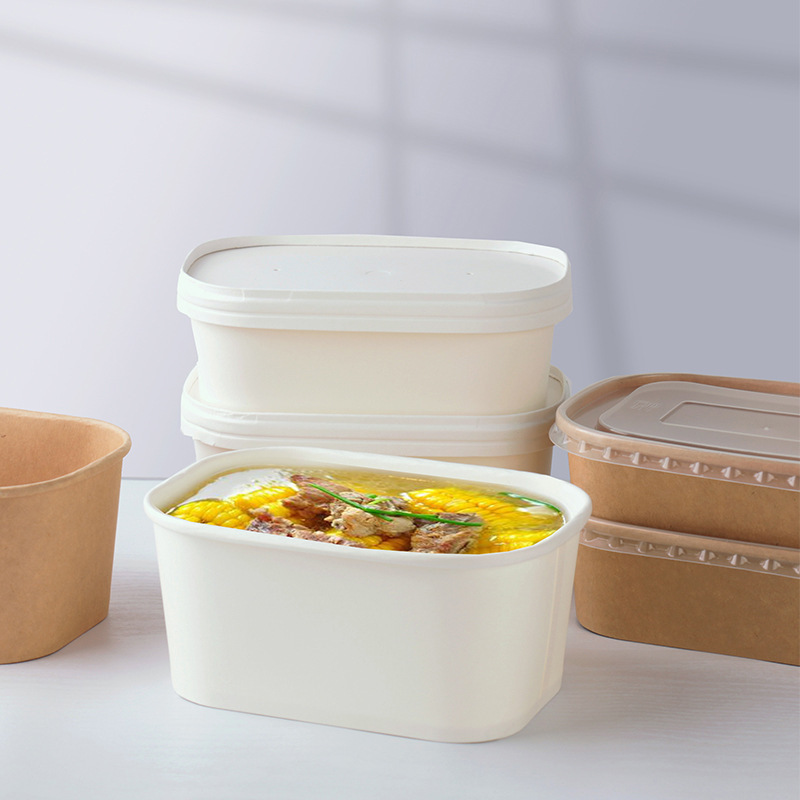 DisposableKraft Paper  Takeaway Lunch Packing Box Rectangular Lunch Box to-Go Salad Soup Box