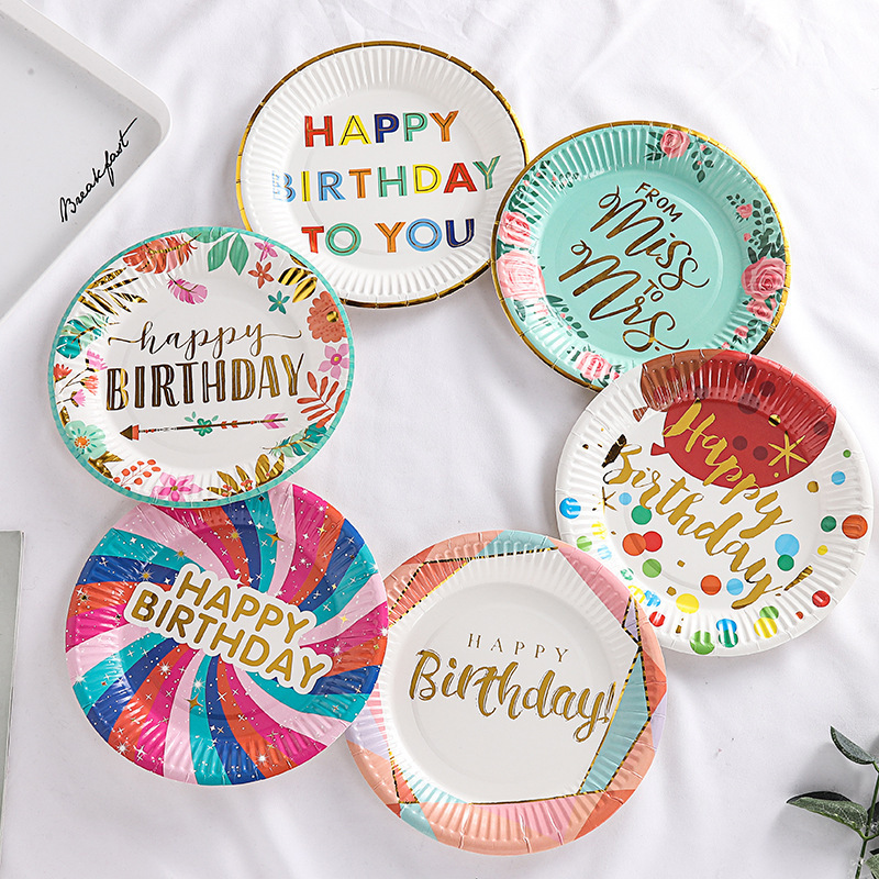 Disposable 9 Inches Round Paper Party Plates Custom Design Cake Dessert Birthday Paper Plate