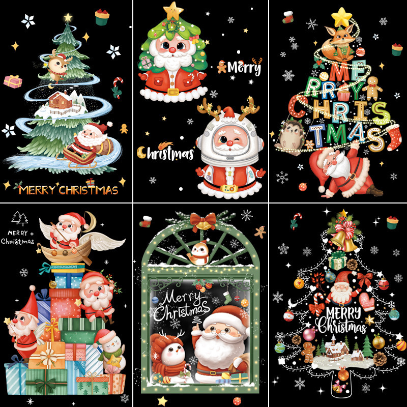 Wholesale Christmas Wall Stickers Self-Adhesive Glass Display Window Decorations Snowflake Tree Designs