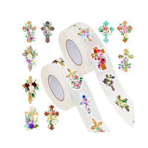 Custom Adhesive Die Cut Round Floral Religious Stickers Roll Christian Stickers