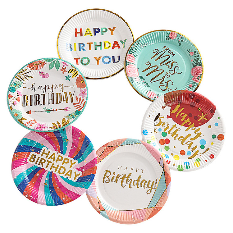 Disposable 9 Inches Round Paper Party Plates Custom Design Cake Dessert Birthday Paper Plate