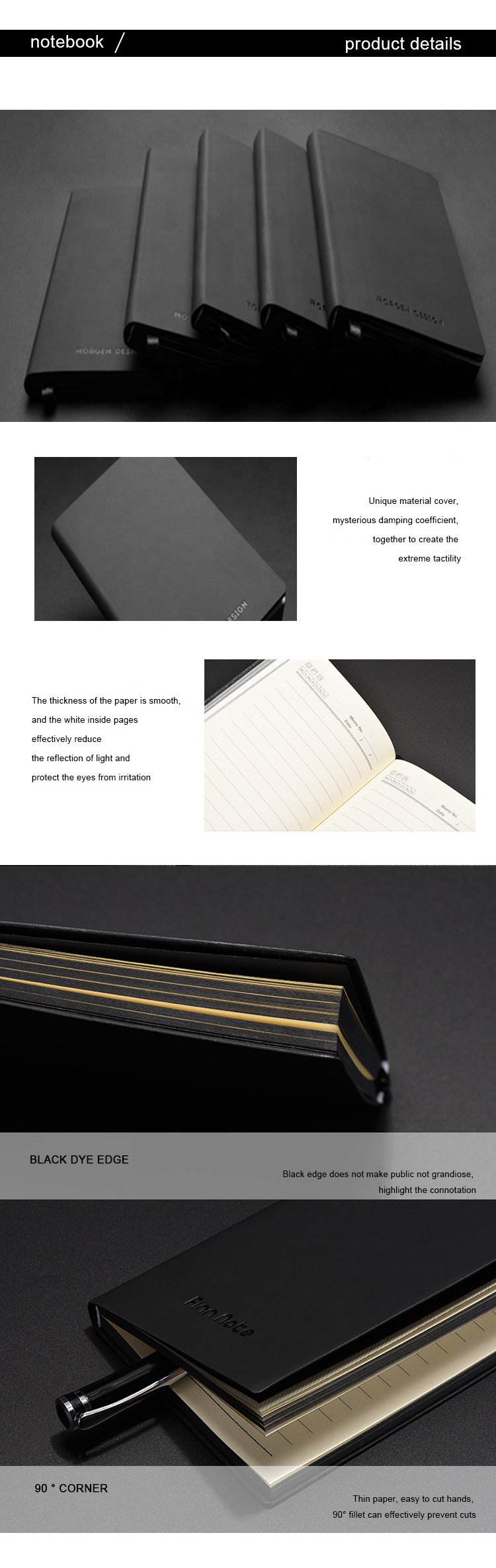 Promotional Gifts Stationary PU Planner Journal Notebooks Business A4 A5 Leather Custom Logo Printed Debossed Soft Black Diary