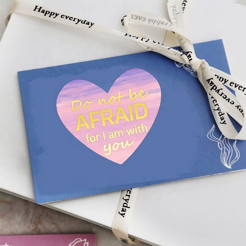 Customize Heart Shape Bible Quote Gold Foil Stickers Roll Paper Die Cut Adhesive Labels for Envelope Gift Box Decoration