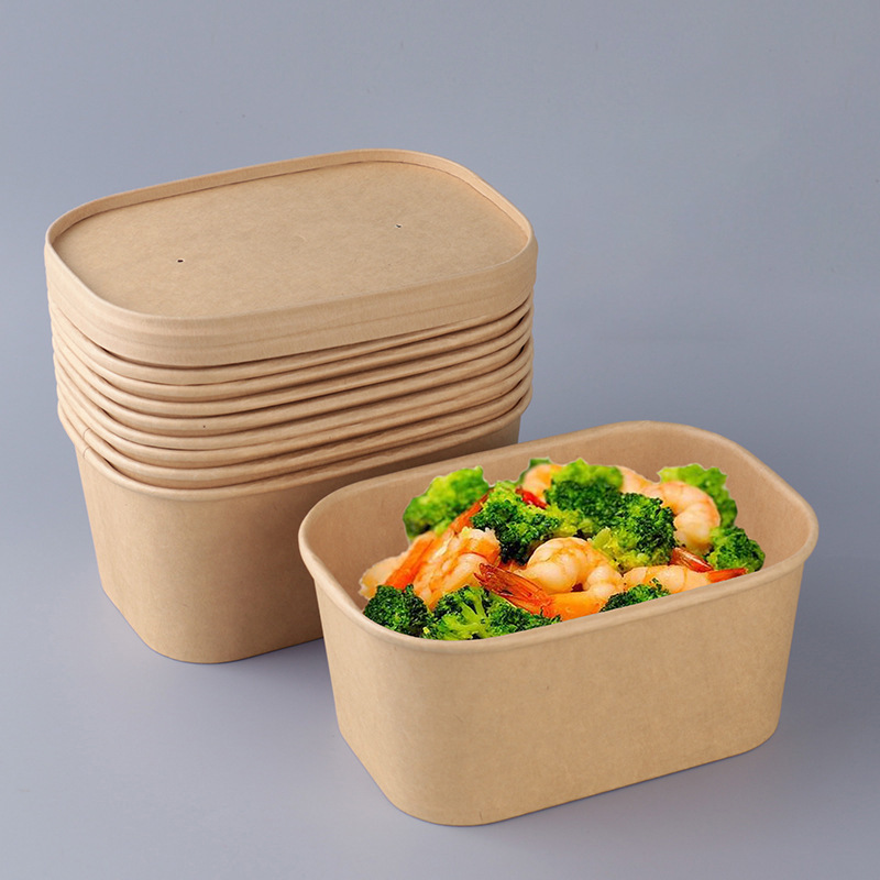 DisposableKraft Paper  Takeaway Lunch Packing Box Rectangular Lunch Box to-Go Salad Soup Box