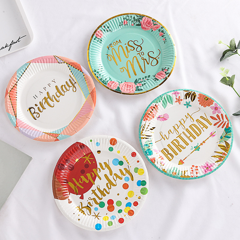 Disposable 9 Inches Round Paper Party Plates Custom Design Cake Dessert Birthday Paper Plate