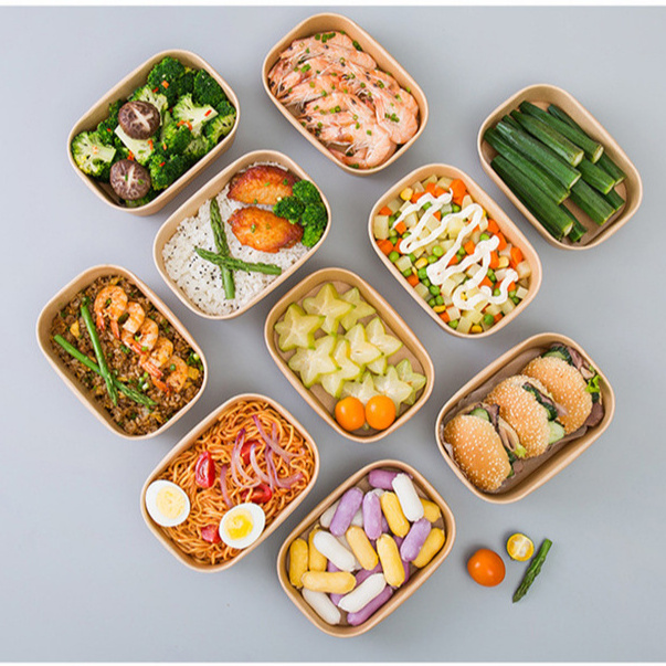 DisposableKraft Paper  Takeaway Lunch Packing Box Rectangular Lunch Box to-Go Salad Soup Box