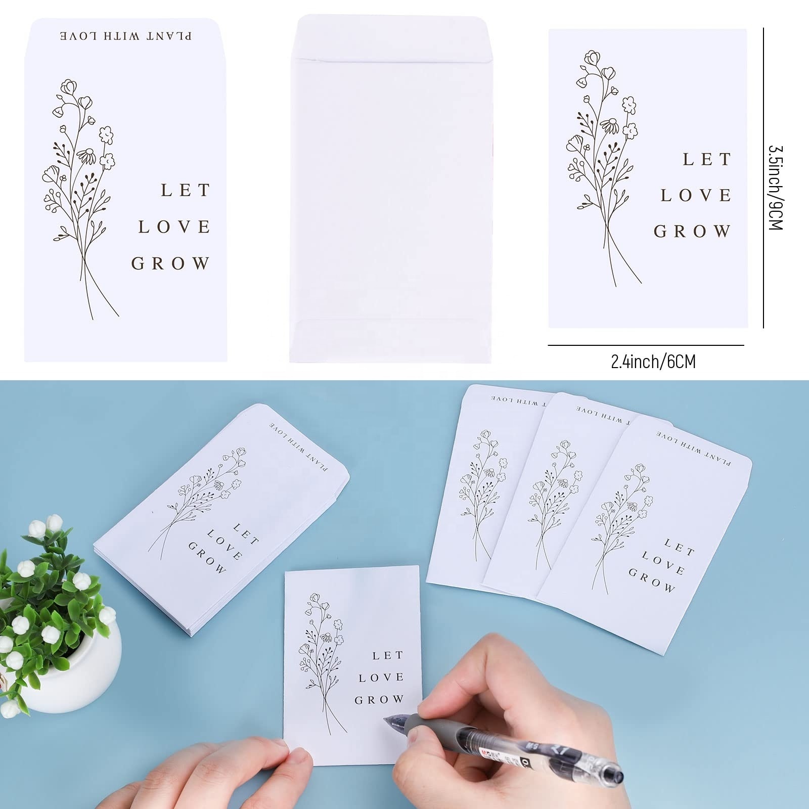 Custom Design Printed Flowers Fruits Vegetables Seeds White Paper Envelopes Seed Packets with Self Sealing