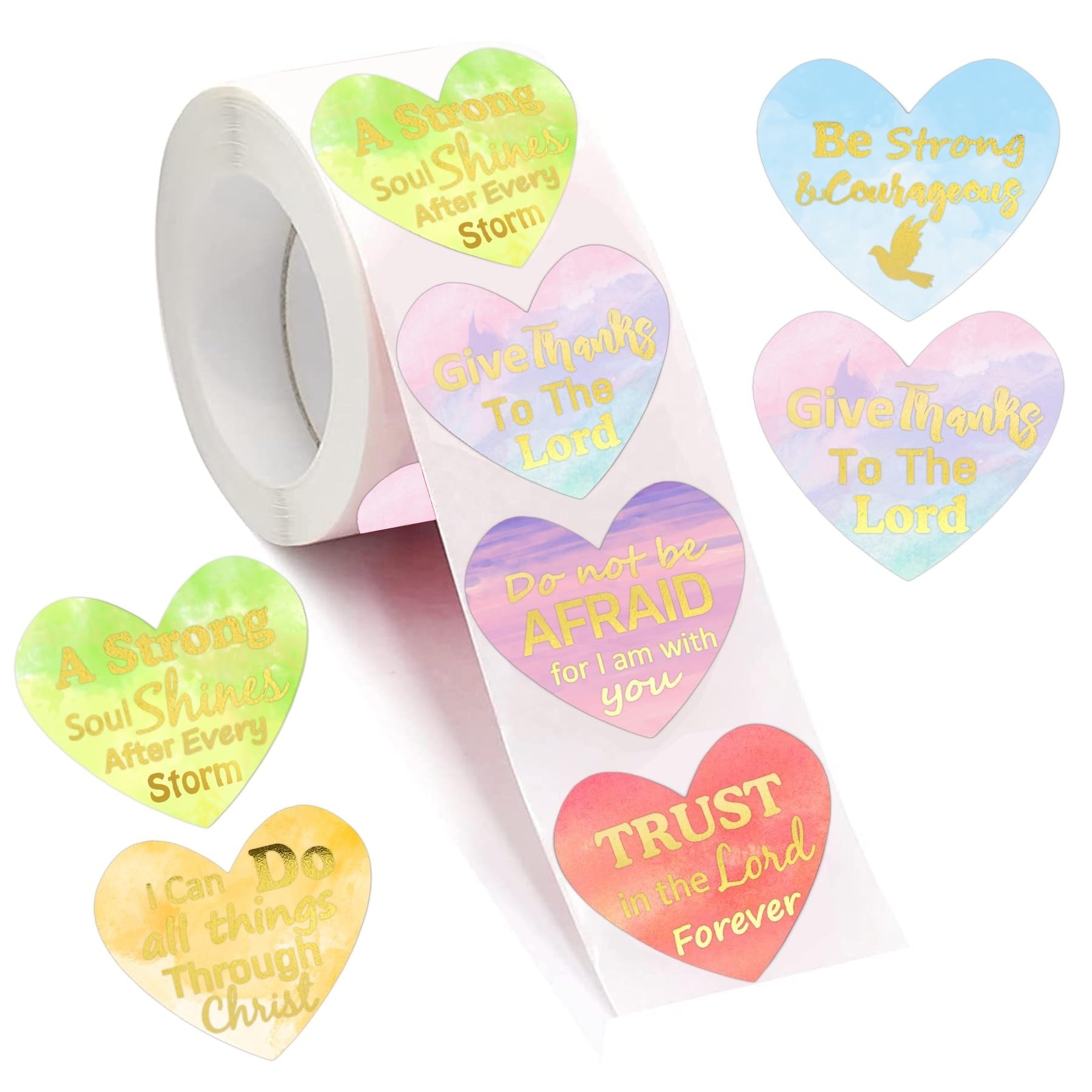 Customize Heart Shape Bible Quote Gold Foil Stickers Roll Paper Die Cut Adhesive Labels for Envelope Gift Box Decoration