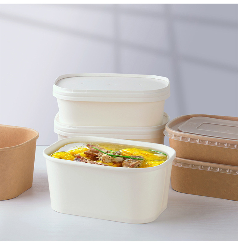 Paper Rectangle Container Biodegradable Food Containers Custom Factory Rectangle Takeaway Bowl Disposable Kraft Box Simple OEM