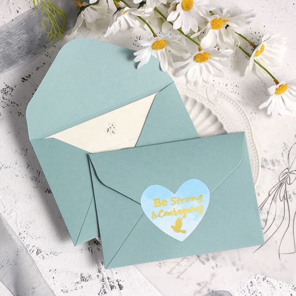 Customize Heart Shape Bible Quote Gold Foil Stickers Roll Paper Die Cut Adhesive Labels for Envelope Gift Box Decoration