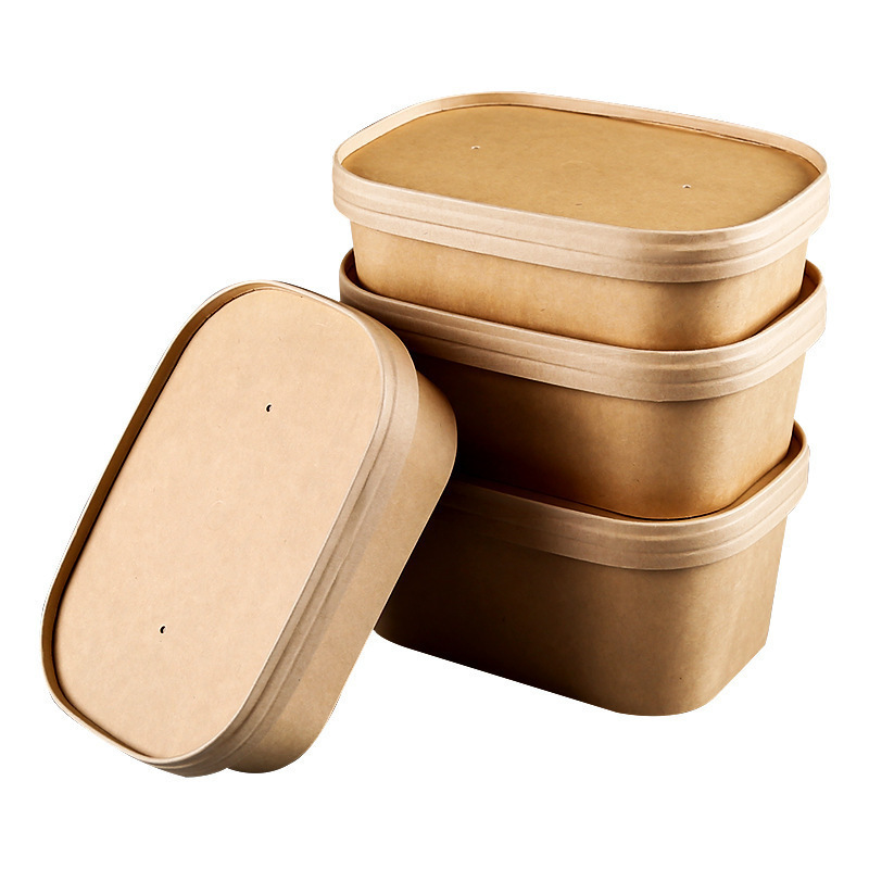 DisposableKraft Paper  Takeaway Lunch Packing Box Rectangular Lunch Box to-Go Salad Soup Box