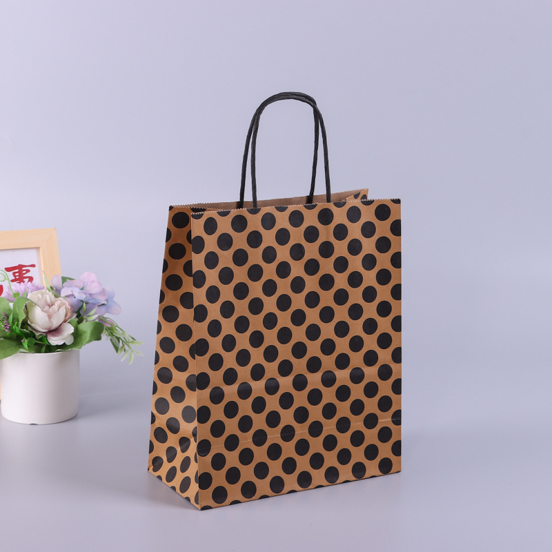 Custom Logo Kraft Paper Bag Handbag for Polka Dot Milk Tea Takeout Coffee Baking Gift Shopping Packaging for Clothing