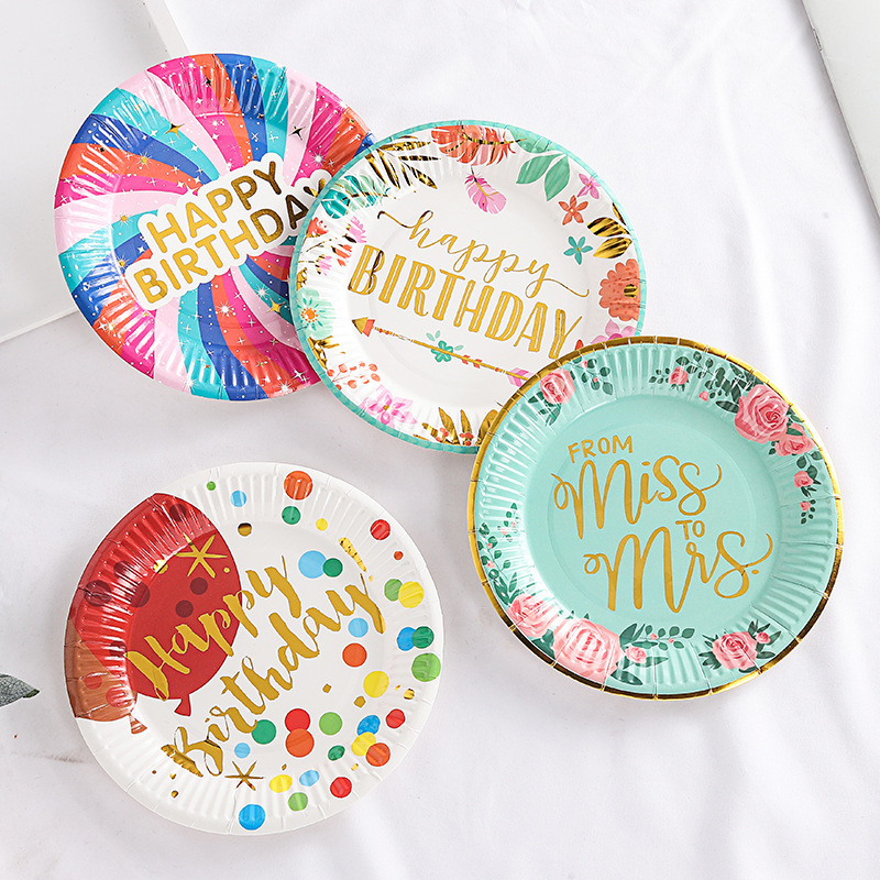 Disposable 9 Inches Round Paper Party Plates Custom Design Cake Dessert Birthday Paper Plate