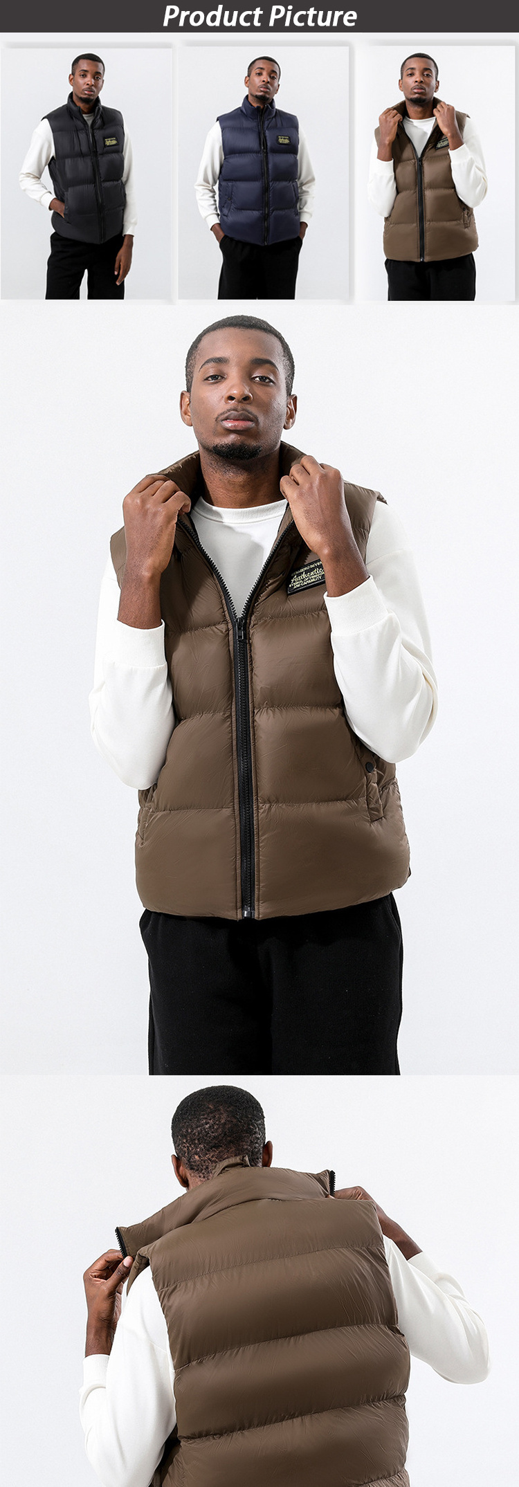 Men'S Thickened Soft Vest Outdoor Warm Stand Collar Zipper Pocket Winter Jacket Custom Logo Men'S Puffer Vest