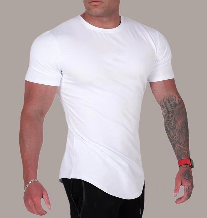 Elastic custom logo Short Sleeve mens T shirts Training Fitted Workout Fitness Mens Slim Muscle Fit Sport oversize Gym Shirt