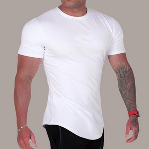 Elastic custom logo Short Sleeve mens T shirts Training Fitted Workout Fitness Mens Slim Muscle Fit Sport oversize Gym Shirt