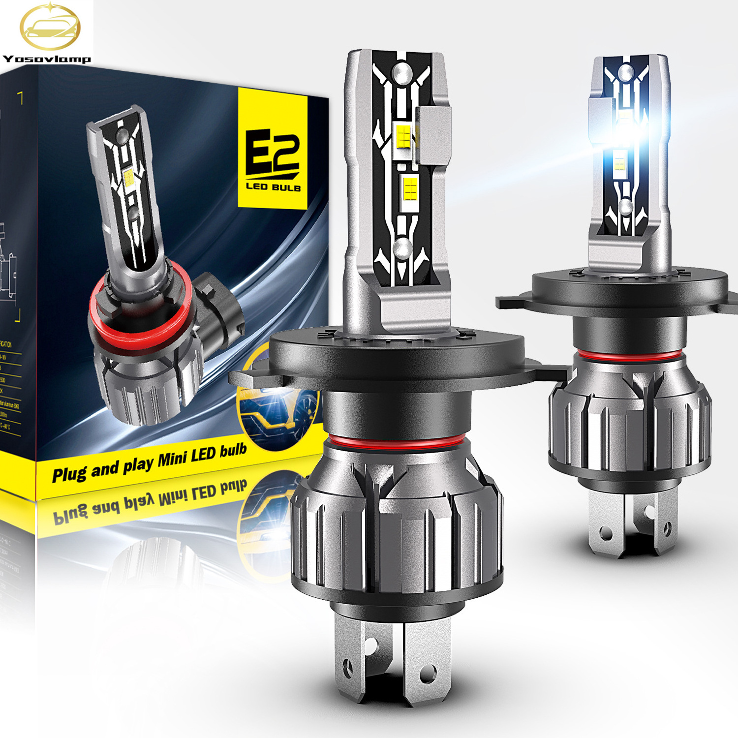 Yosovlamp Factory price Auto lighting system E2 F2 S2 40W 8000LM HB3 HB4 H11 H8 H9 9012 H4 led headlight bulb h7 yellow