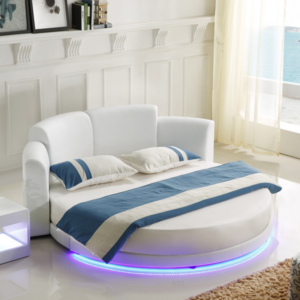 CY001-1-White Fashion Double Bed LED Light Adult Round Bed