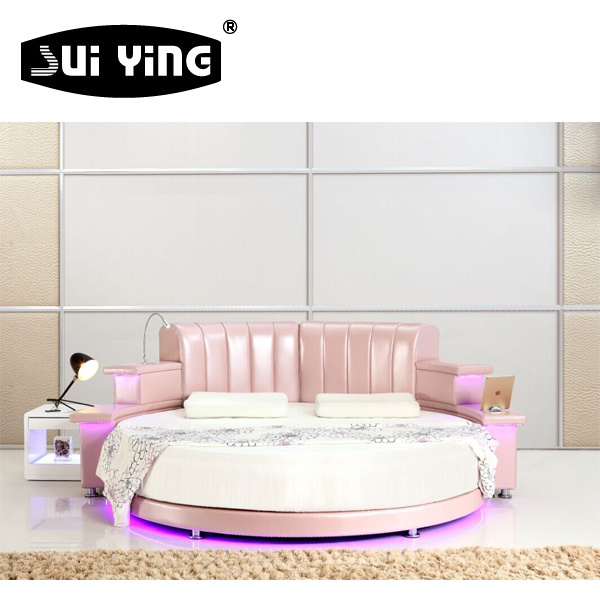 hot beautifully designed solid wood double modern round bed