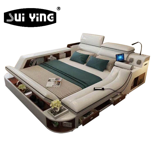 Luxury Leather Smart Bed Multifunctional Bed Tatami King Queen Smart Ultra Modern Luxury Bed