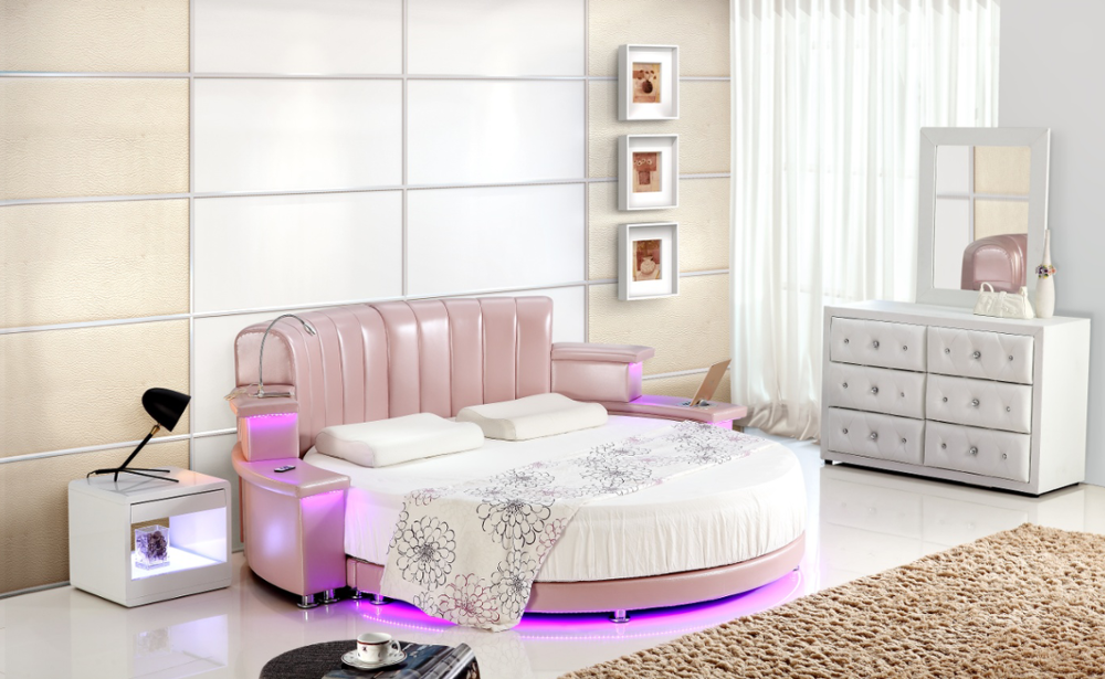 girls bedroom furniture pink big round leather bed cheap round beds for sale