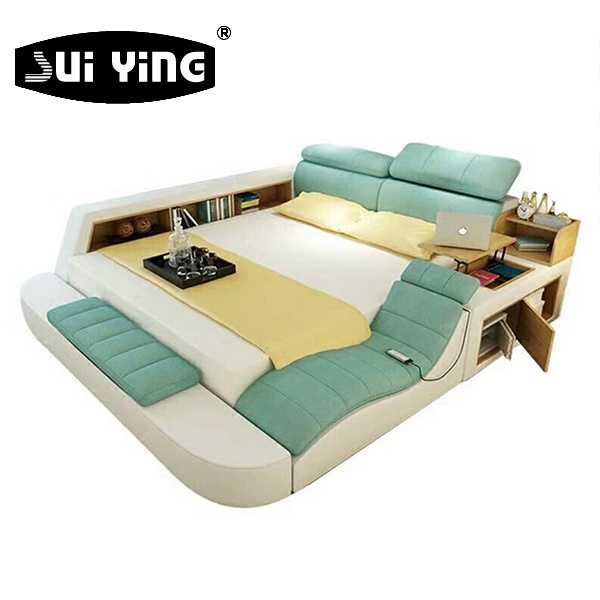 Luxury Leather Smart Bed Multifunctional Bed Tatami King Queen Smart Ultra Modern Luxury Bed