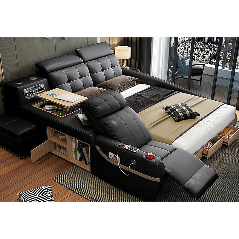 Hotsale Luxury Leather Smart Bed Multifunctional Bed Tatami King Size Platform Upholstered Fabric Soft Bed Storage Music Speaker