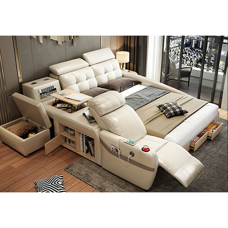 Hotsale Luxury Leather Smart Bed Multifunctional Bed Tatami King Size Platform Upholstered Fabric Soft Bed Storage Music Speaker