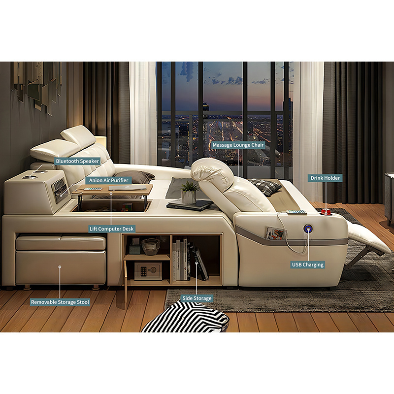 Hotsale Luxury Leather Smart Bed Multifunctional Bed Tatami King Size Platform Upholstered Fabric Soft Bed Storage Music Speaker