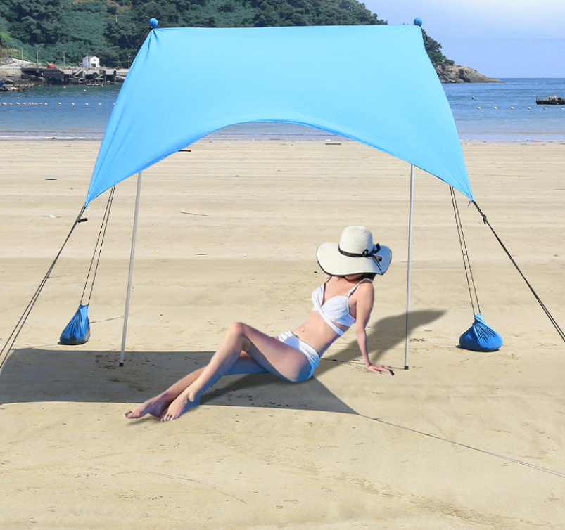 Wholesale Camping Nylon Fabric Aluminum Poles Canopy Beach Canopy Awning Sunshade Beach Tent With Sandbag Sun Shelter