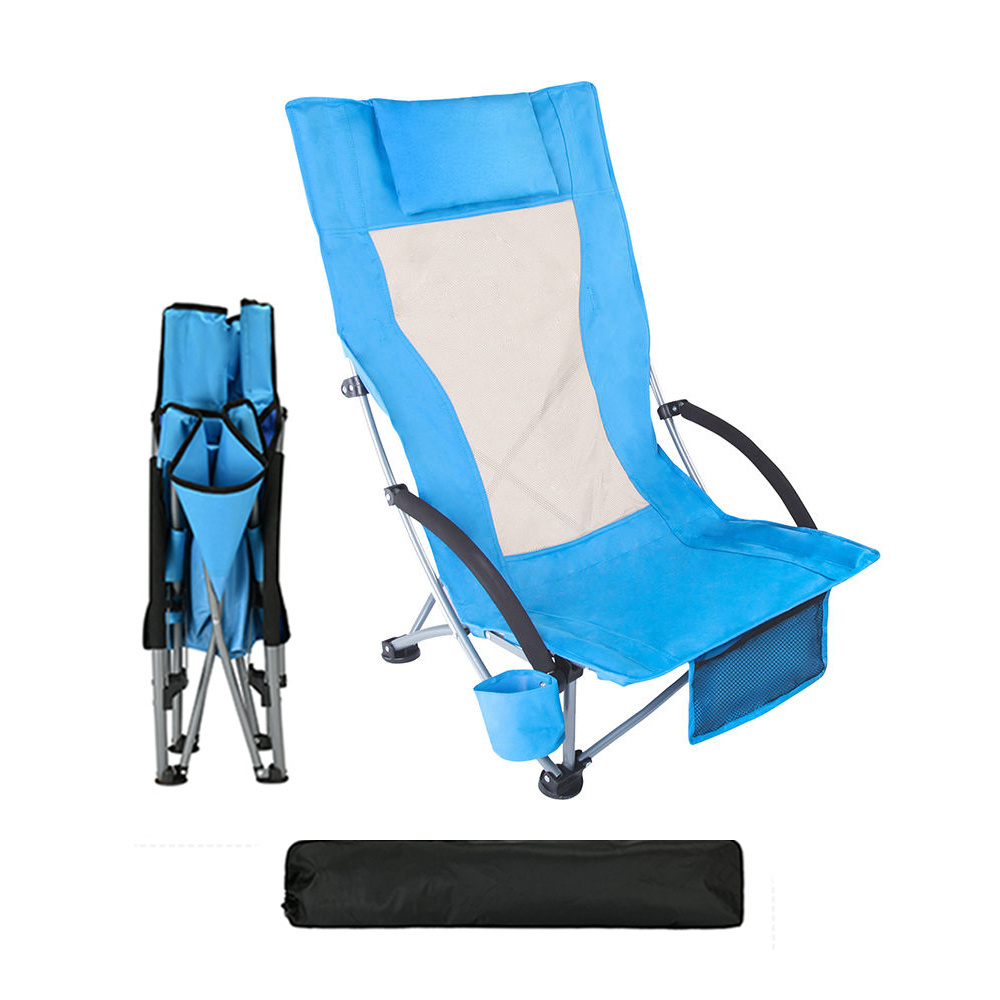 Outdoor Adjustable Reclining High Back Lightweight Folding Backpack Camping Chair Beach Chair With Cup Holder