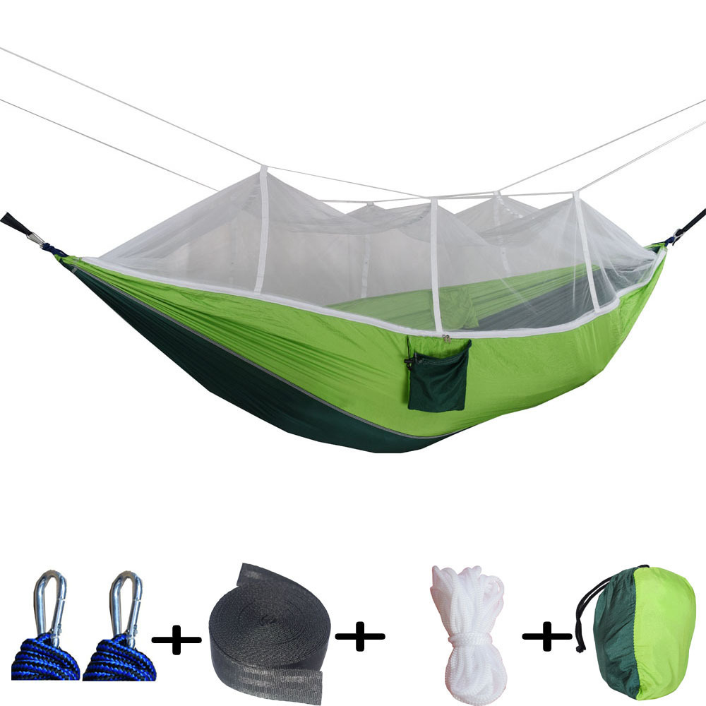 High quality Custom Swing Hanging Hammock Outdoors Garden Macrame Mesh Camping Hammock With Mosquito Net And Rainfly