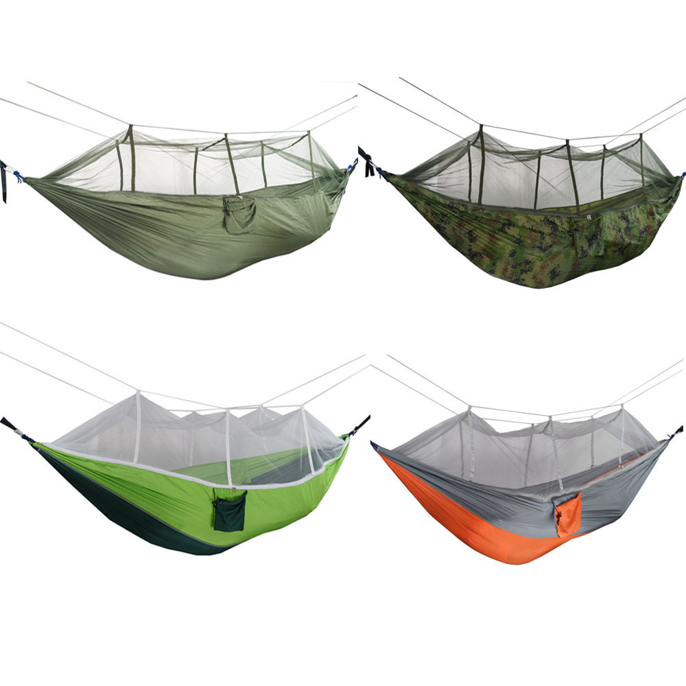 Hot Sale Outdoor Camping Hanging Folding Knit Hammock Backpacking Survival Or Travel Single & Double Hammock Outdoor With Mosqui