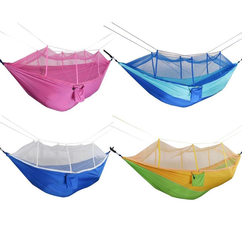 Hot Sale Outdoor Camping Hanging Folding Knit Hammock Backpacking Survival Or Travel Single & Double Hammock Outdoor With Mosqui