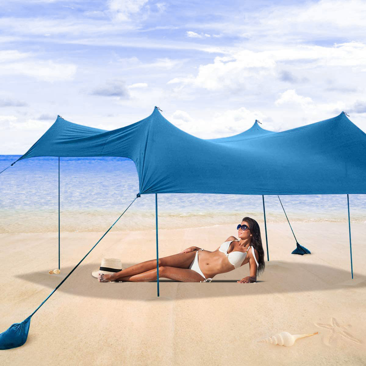 Wholesale Camping Nylon Fabric Aluminum Poles Canopy Beach Canopy Awning Sunshade Beach Tent With Sandbag Sun Shelter