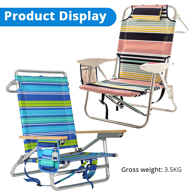 Upgrade High Load Classic Lay Flat Folding Backpack Outdoor Adjustable Reclining Camping Chair Beach Chair With Cup Holder