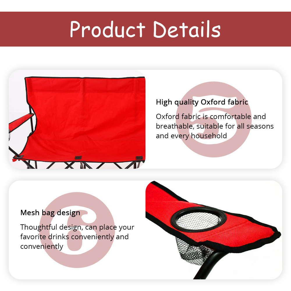 Custom Logo Oversized Double Camping Chair Folding Twoseater Four Fold Lawn Chair With Cup Holder Armchair