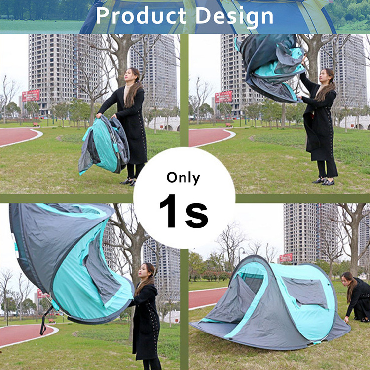 High Quality 3-4 Person Automatic Open Pop up Camping Tent Single Layer Double Waterproof Layers Aluminum Pole Summer Outdoors