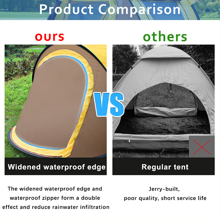 High Quality 3-4 Person Automatic Open Pop up Camping Tent Single Layer Double Waterproof Layers Aluminum Pole Summer Outdoors