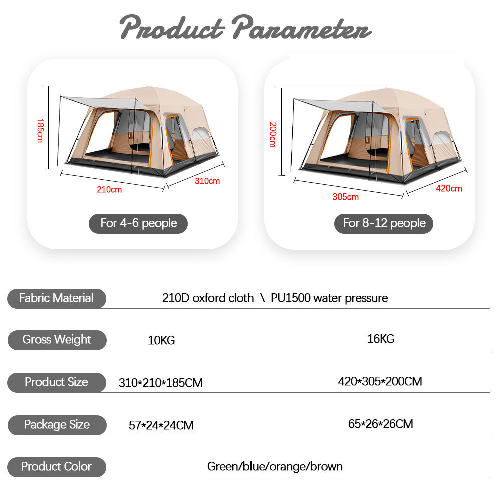 High Quality Automatic Two Room Waterproof And Sunscreen With Large Space Camping Tent For Family Camping